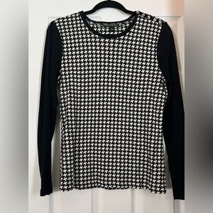 Ralph Lauren navy and off White Houndstooth Long Sleeve Top